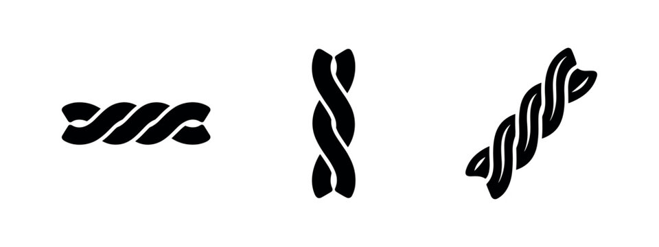 Minimalist black silhouettes of twisted gemelli pasta shapes.