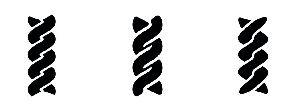 Three different fusilli pasta silhouettes for culinary design.