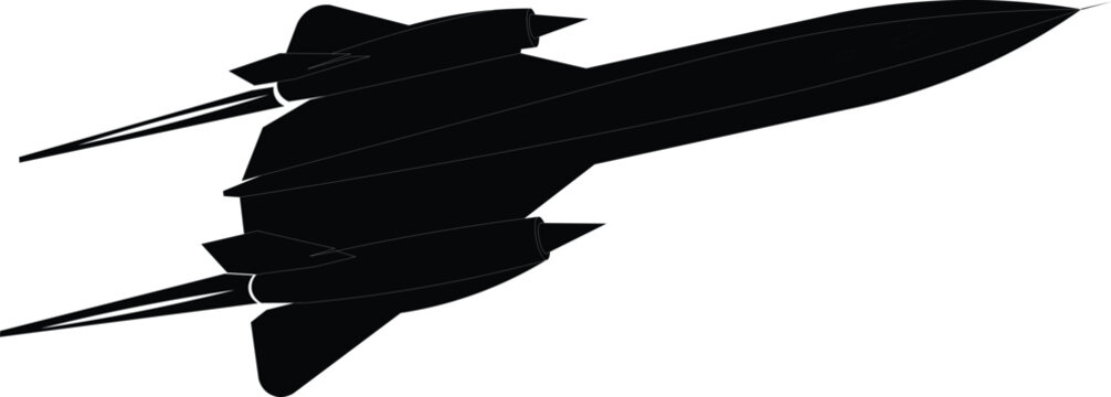 Black silhouette of the iconic Lockheed SR-71 Blackbird strategic reconnaissance aircraft flying on a white background.