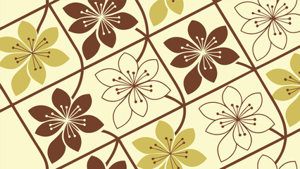 Fototapeta premium Seamless Avocado Green and Gold Blossom Floral Grid Pattern, Elegant Botanical Vector Illustration for Textile, Packaging, and Wallpaper Design