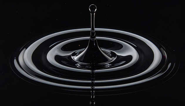 Water drop splash creating concentric ripples on black background