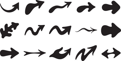 Fototapeta premium Collection of hand drawn black arrows with various shapes and styles for design elements on white background