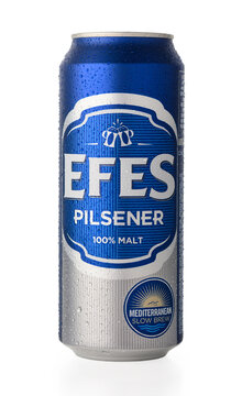 July 25, 2026, Tbilisi, Georgia Chilled Aluminum Can of Efes Pilsener Beer