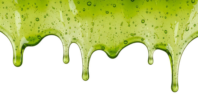 Bright green toxic slime dripping down in a thick liquid texture