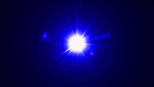 abstract light rays emanating from a center light source over a starry ,optical lens flare shine light animation on black background. Explosion lights optical flare transition, light moving 