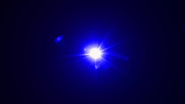 abstract light rays emanating from a center light source over a starry ,optical lens flare shine light animation on black background. Explosion lights optical flare transition, light moving 