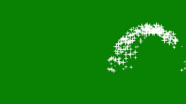 Glitter star sparkle effects as white cartoon blinking stars scatter across a glowing starlight dust line, pixie dust path, celebration-style sparkle overlay on a green screen, 4K
