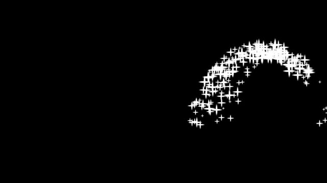 Glitter star sparkle effects as white cartoon blinking stars scatter across a glowing starlight dust line, pixie dust path, celebration-style sparkle overlay on a black screen, 4K