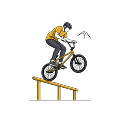 Fototapeta premium Action BMX Rider Performing Trick On Rail In Urban Skatepark Scene