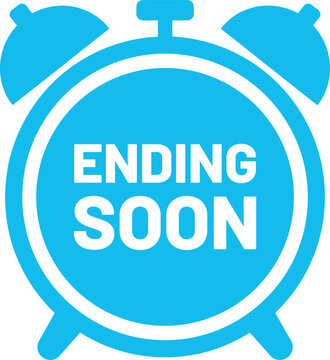 Alarm clock with 'ending soon' text during bright studio lighting representing urgency and time limit concept