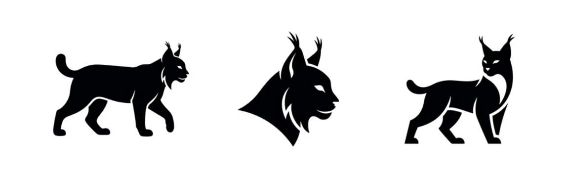 Lynx and bobcat silhouettes including head and body views