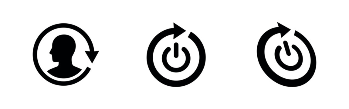 Human power button and system restart icons set