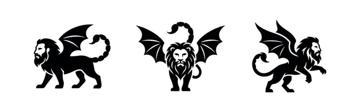 Legendary Manticore and Winged Lion Fantasy Creature Silhouettes