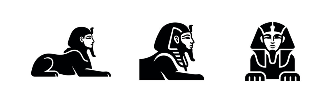 Ancient Egyptian Sphinx Statue and Pharaoh Head Silhouettes