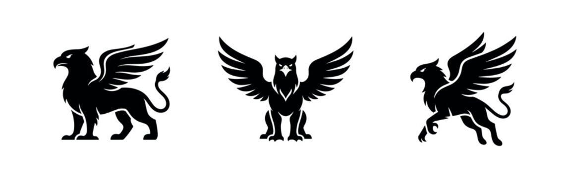Mythological Griffin Heraldic Creature Silhouettes