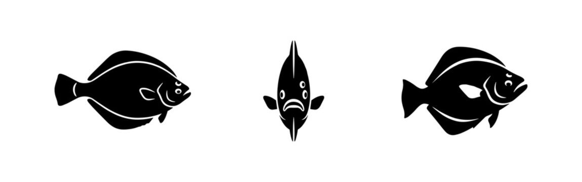 Flounder and Flatfish Seafood Silhouette Icons