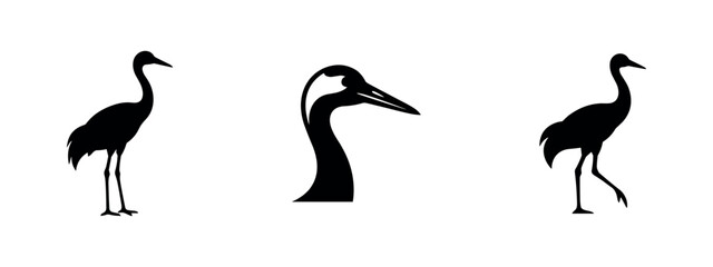 Obraz premium Crane bird silhouettes standing and head profile