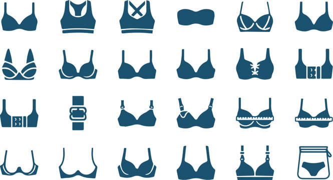 Womens Lingerie Bra Vector Icon Set For Fashion Store Underwear Catalog And Intimate Apparel Design Projects
