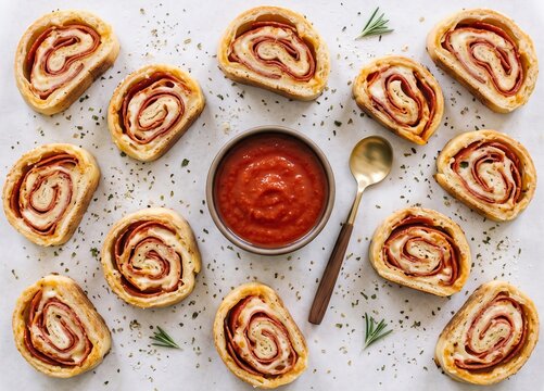 Stuffed stromboli roll with melted cheese vegetables and tomato sauce