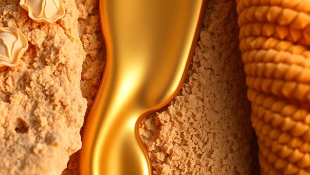 Sensory Texture Contrast of Rough Desert Rose Crystal Flowing Champagne Gold and Soft Chenille Fabric Macro Background