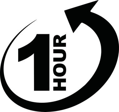 One hour clock arrow symbol for urgent delivery and time management concept against white background
