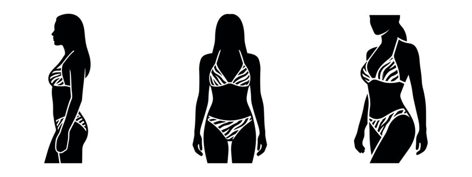 Silhouettes of Women in Zebra Print Bikini Swimwear Fashion