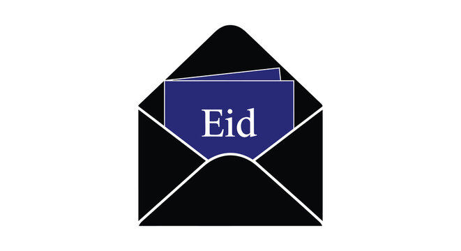 Open envelope with eid greeting card flat vector illustration