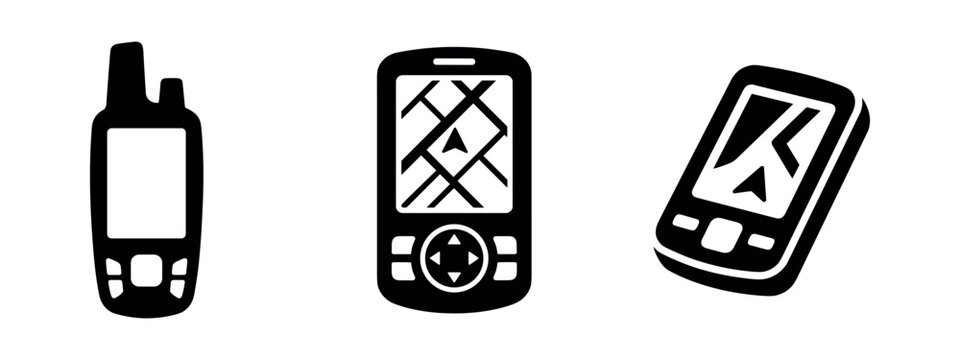 Handheld GPS Navigation Device Silhouettes for Outdoor Travel