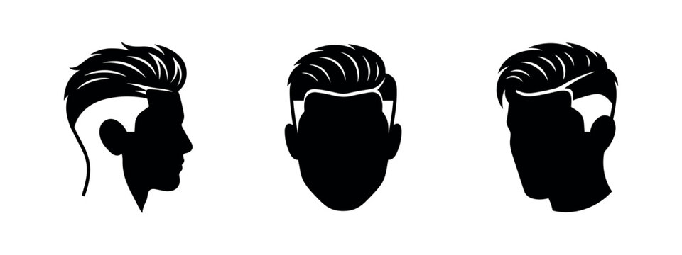 Men's modern hairstyles vector set with undercut and slicked back hair in three views