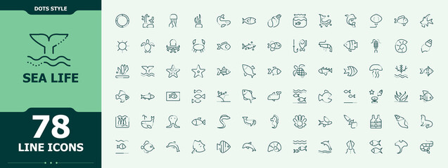 Sea Life linear icon set. Underwater Animal isolated icons. Vector icons collection. Fish icon set. Editable vector art and illustration. © icogrid