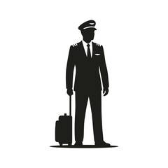 Airline Pilot Standing with Luggage Suitcase Silhouette Vector Illustration © SEJAN ABRAR
