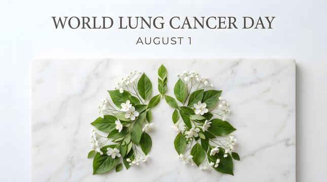 World lung cancer day concept with human lungs shape made of fresh green leaves and flowers