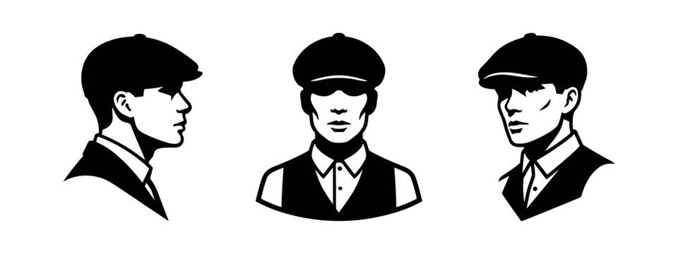 Vintage Gangster Man with Flat Cap Silhouette Set