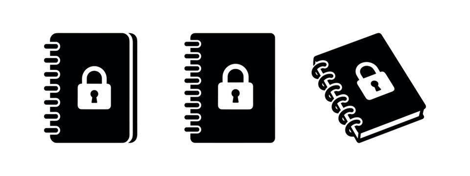 Locked Notebook or Diary Security Icon Set