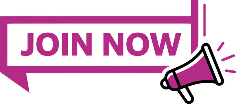 Purple Megaphone with Join Now text on vertical banner during a campaign announcement