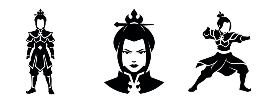Azula from Avatar: The Last Airbender Silhouette Icons. Fire Nation Princess and Villain.