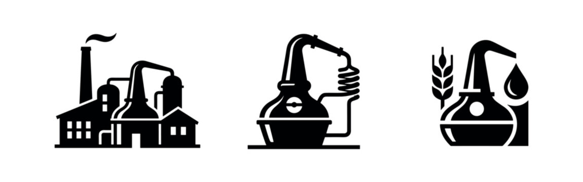 Distillery and Alcohol Production Process Icons