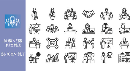Fototapeta premium Business people icon set with teamwork, leadership, and professional collaboration symbols