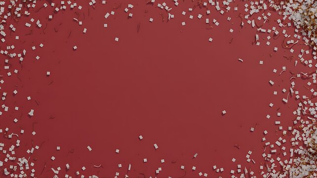 Confetti surrounds a red background area that provides ample copy space.