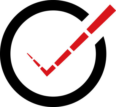 Red check mark in black circle against white background symbolizing approval and confirmation for business concepts