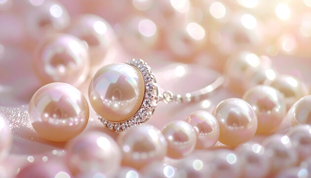 Luxury pearl ring and necklace close-up with soft bokeh background