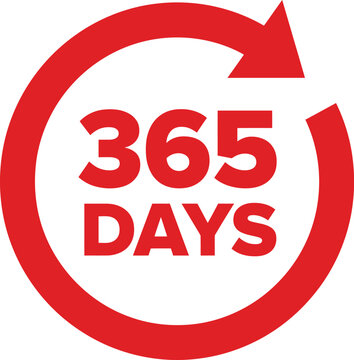 Red circular arrow with 365 days inside symbolizing year-round service against white background