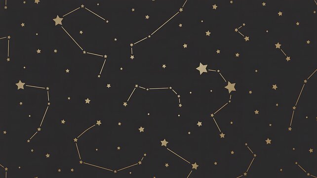 Constellations pattern features golden stars connected by lines on black.
