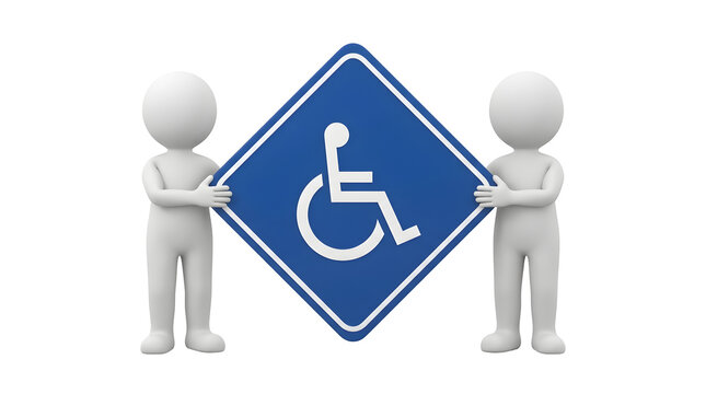 Accessibility symbol with two figures supporting diamond-shaped sign. Disability inclusion icon for universal design and ADA compliance.