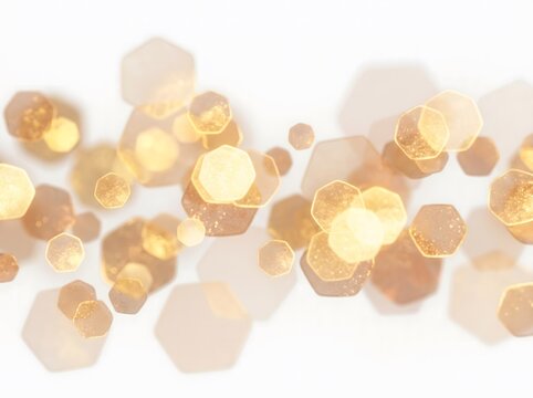 Abstract background featuring soft golden bokeh circles and light flares arranged in a horizontal band isolated on a clean white studio backdrop
