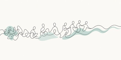 Fototapeta premium Elegant Continuous Line Art Depicting Project Team Maturity Through Evolving Fragmented Movements In Perfect Harmony