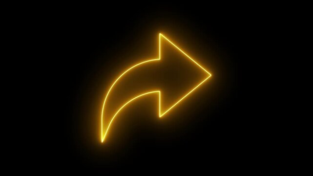 Glowing neon yellow curved arrow animation on black background, direction