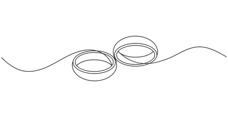 Fototapeta premium Continuous one line drawing of two wedding rings representing eternal love.