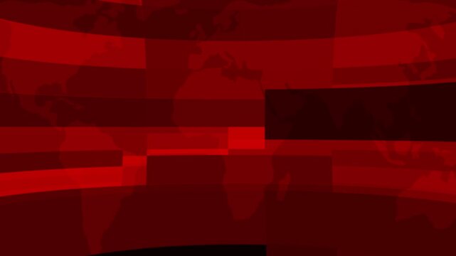 Red Abstract News Broadcast Motion Background Loop with World Map Overlay - Breaking News TV Studio Studio Lower Third Intro Motion Graphic Video for Journalism, Global Media, Business Report.