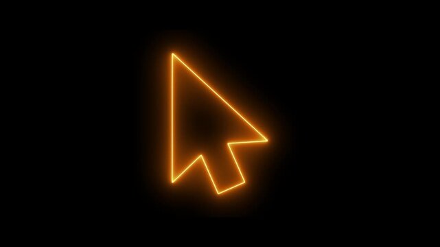 Neon orange glowing computer mouse cursor animation on black background, pointer arrow